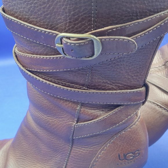 UGG AUSTRALIA SN 5454 CAROLINE BROWN LEATHER ZIP MID-CALF BOOTS size US 7 - Picture 3 of 7